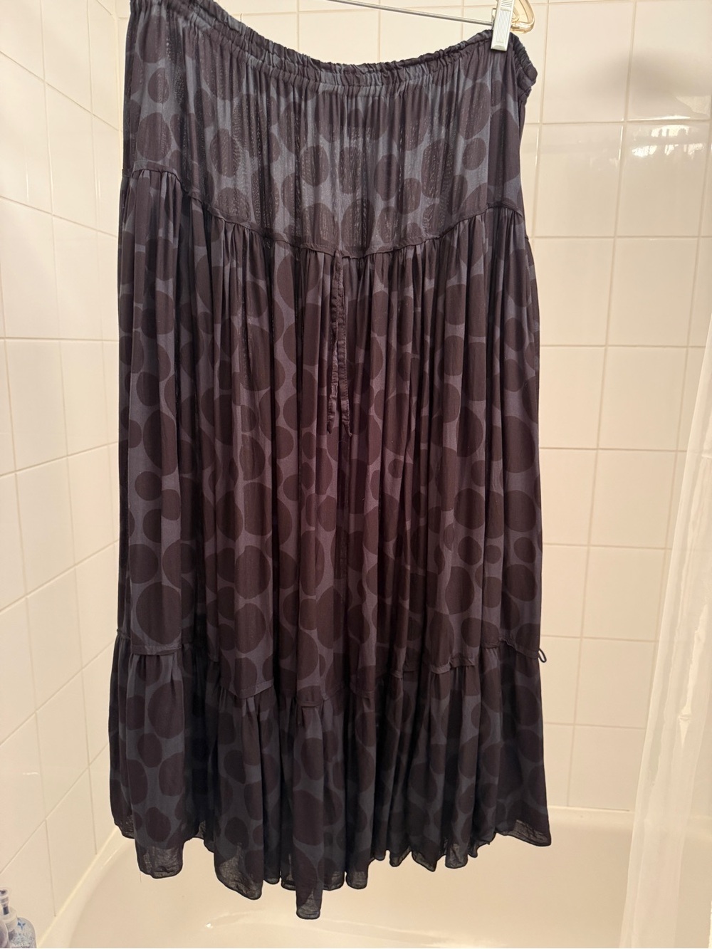 Flowing Black Circle-Print Tiered Maxi Skirt